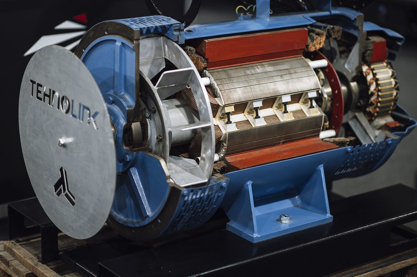 Cutaway of an electric motor showing stator and rotor